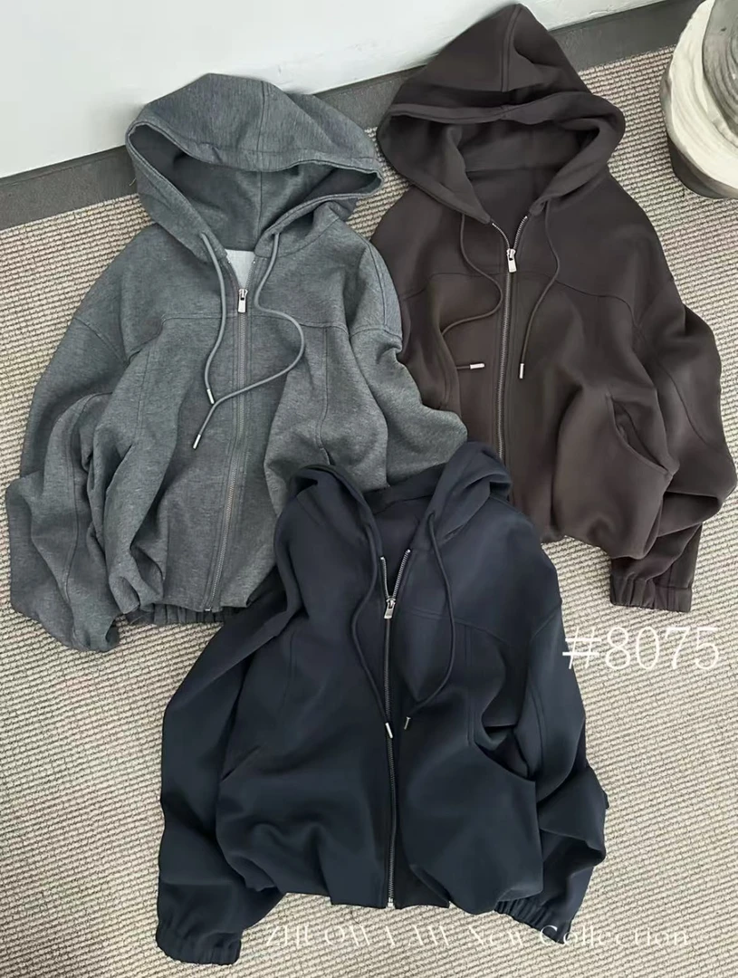 鑫燃Kiki 连帽宽松显瘦拉链结构花苞卫衣外套 258075 DK (F)