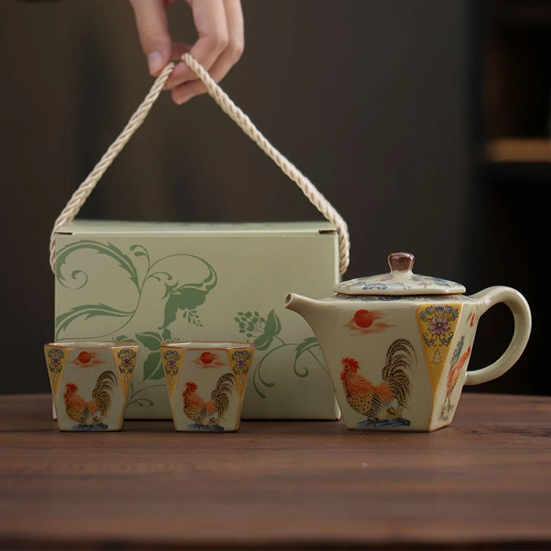 仿宋汝窑雄鸡八方壶开片可养缠枝莲茶壶手工复古中式功夫茶具配件