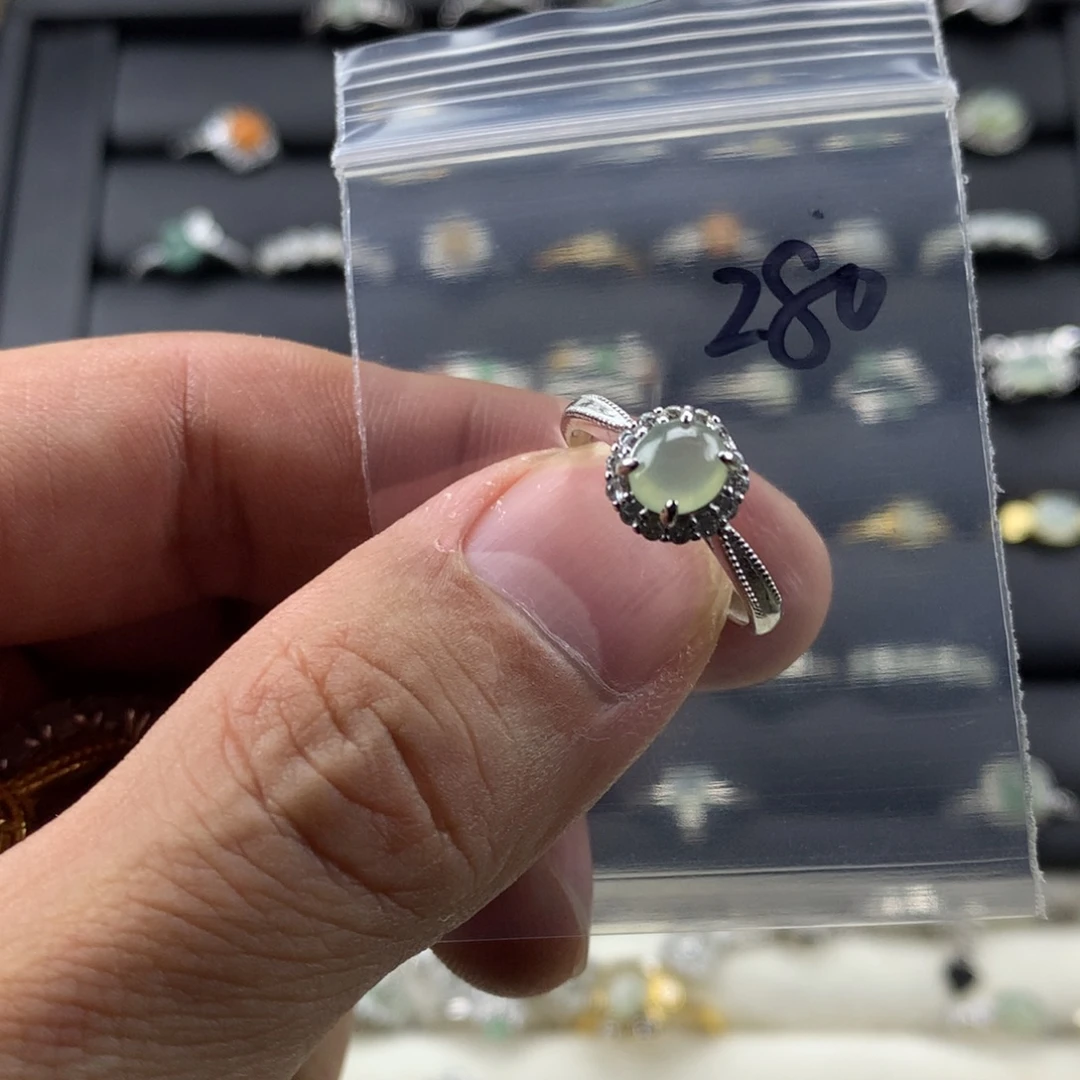 翡翠银S925镀金镶嵌戒指280