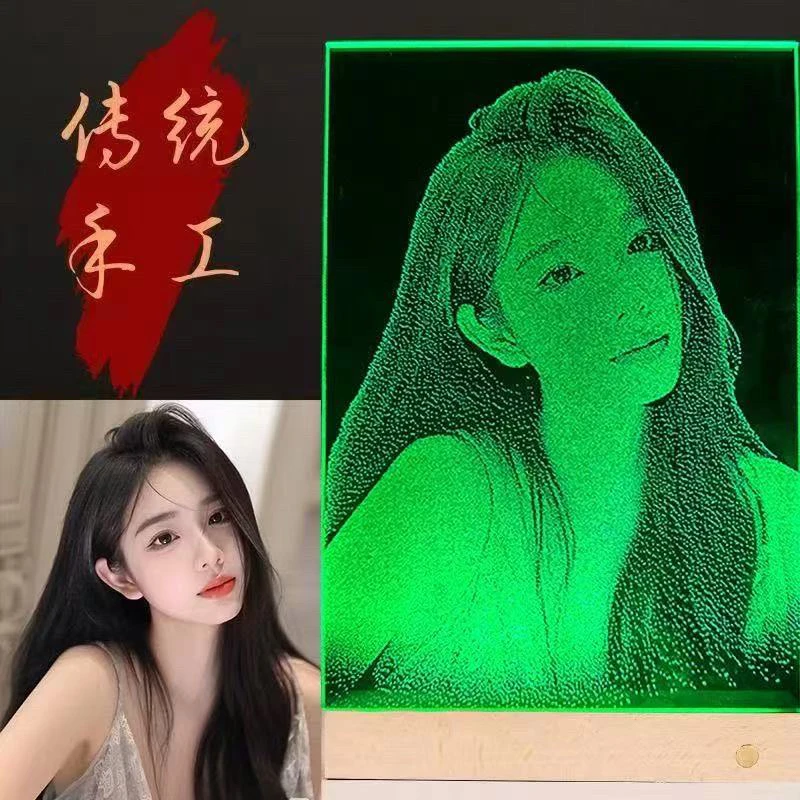 纯手工锤子玻璃画定制七夕情侣纪念日礼品送女朋友送老师送爱人