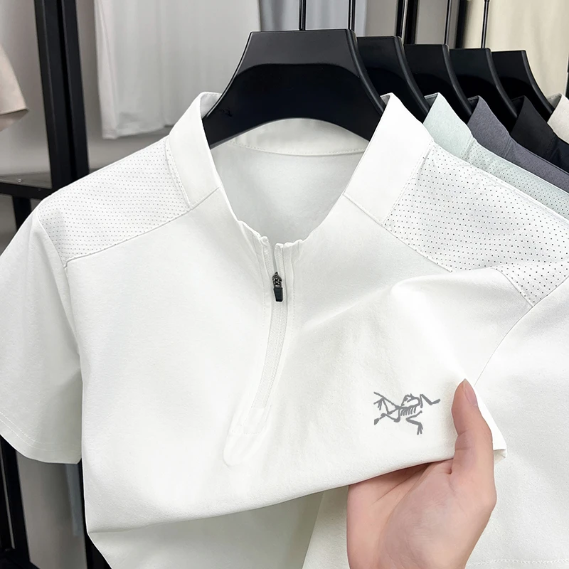 【精品撤柜款】运动T恤轻奢时尚户外刺绣短袖士夏季速干半拉链休闲