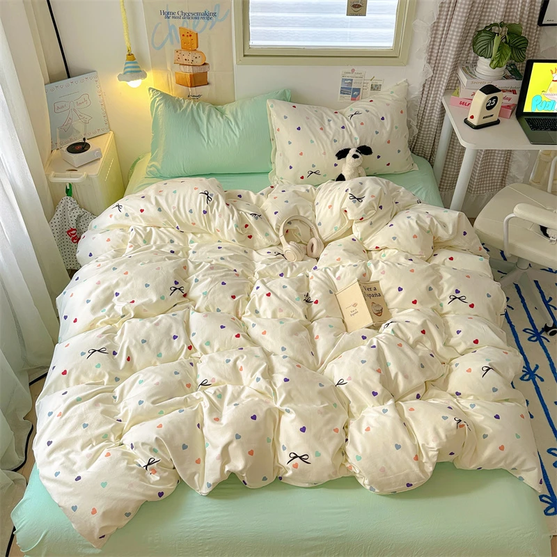 2025春夏新款超柔A类活性印染水洗棉纱四件套可机洗床单床笠被套