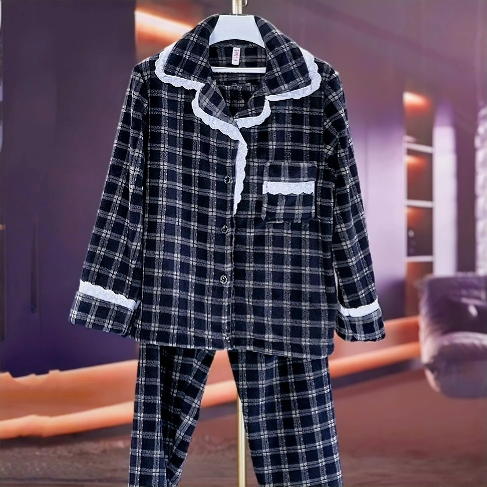 140睡衣女秋冬法兰绒保暖家居服套装可外穿冬季加厚珊瑚绒爆款