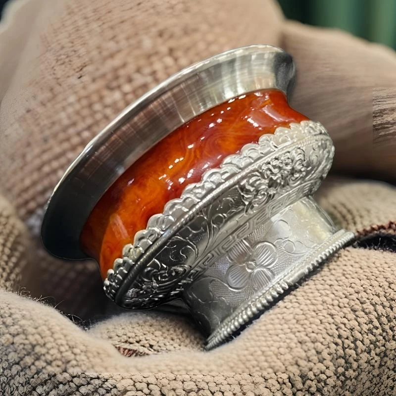 8~23公分纯银藏式木碗足银制品纯手工花纹