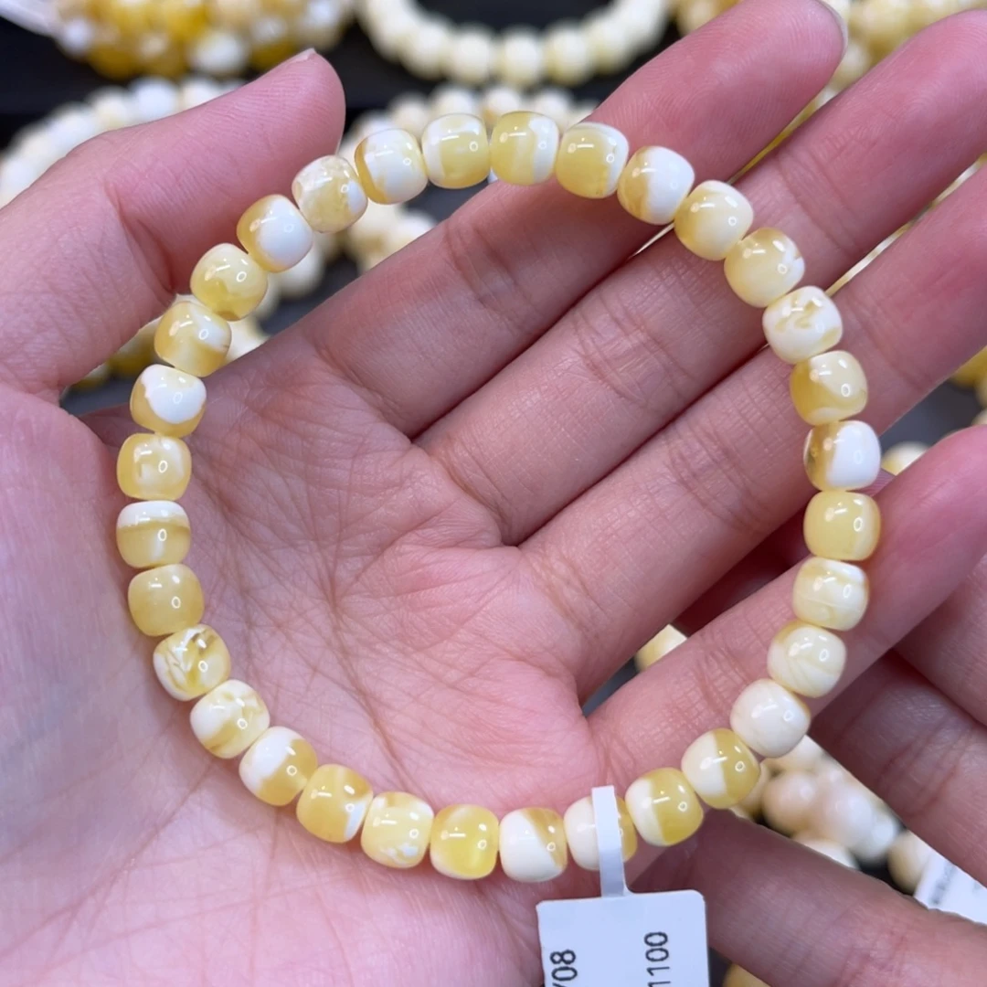 手串蜜蜡未镶嵌6.5*6mm金瓷白