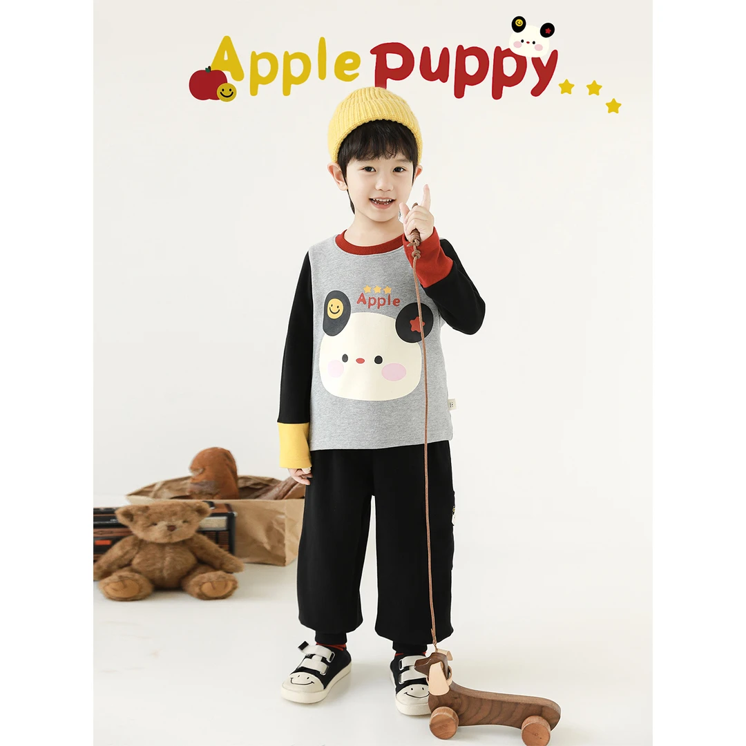 幼悠男童秋装飞耳狗撞色插肩T恤潮酷痞帅童装儿童休闲打底衫N6337