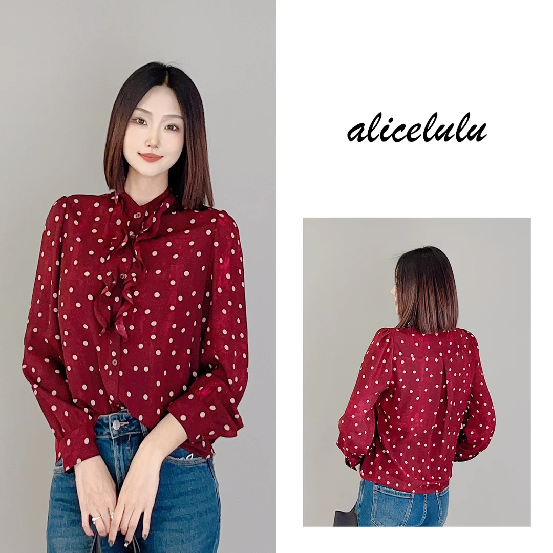 5[alicelulu]“岁月醇酿”衬衫勃垦第红花边波点S2140407E
