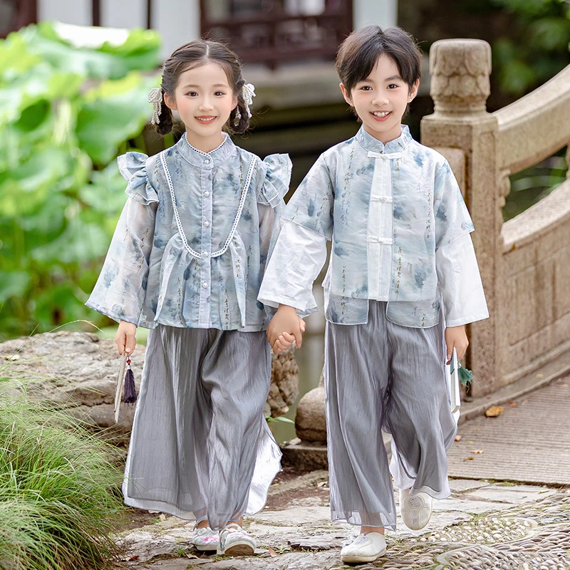 儿童装2025新款中秋新中式改良唐装古风汉服男女同款表演服节日服