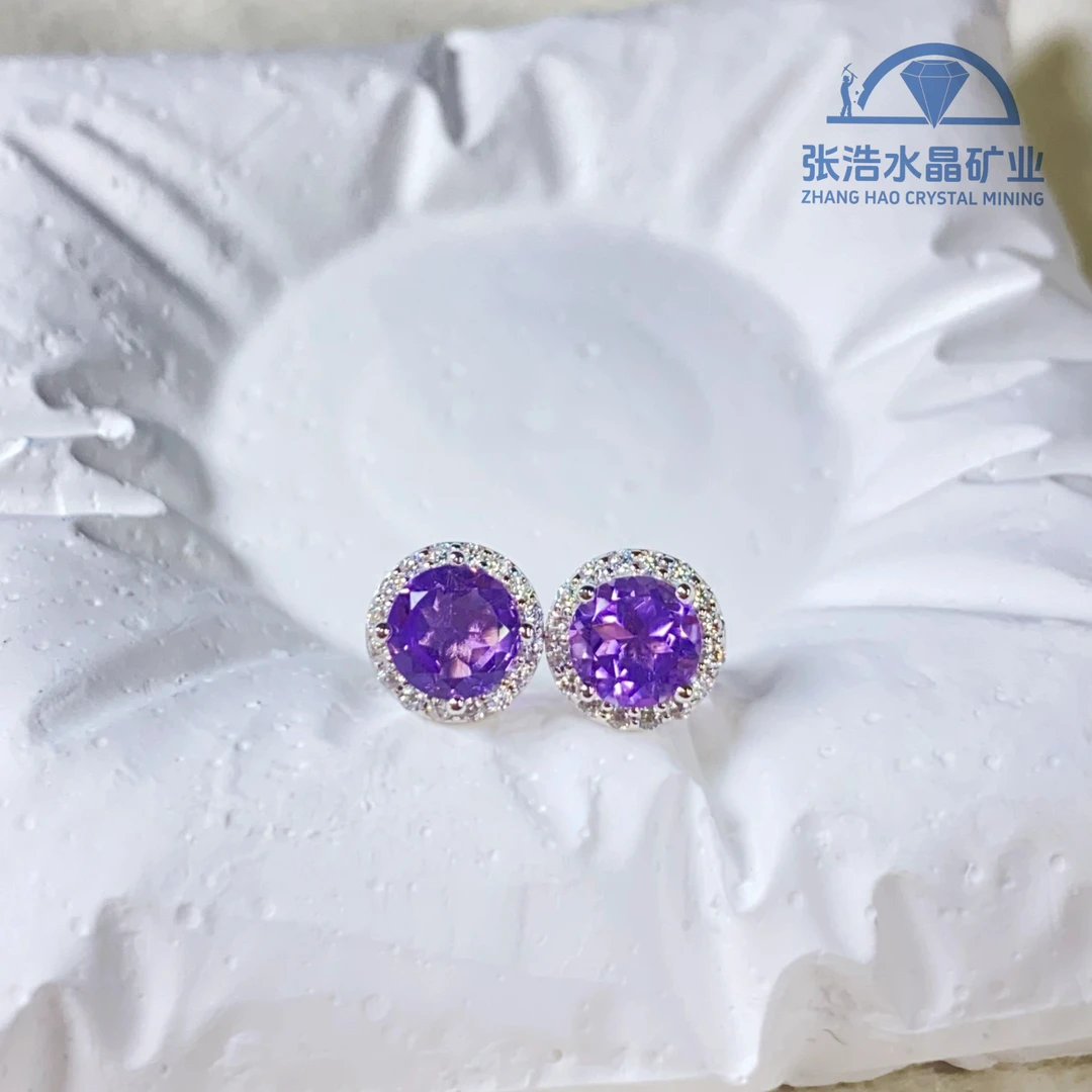 【星浩好物】s925银镶紫水晶耳钉QT154H95【多样性发一件】6*6mm