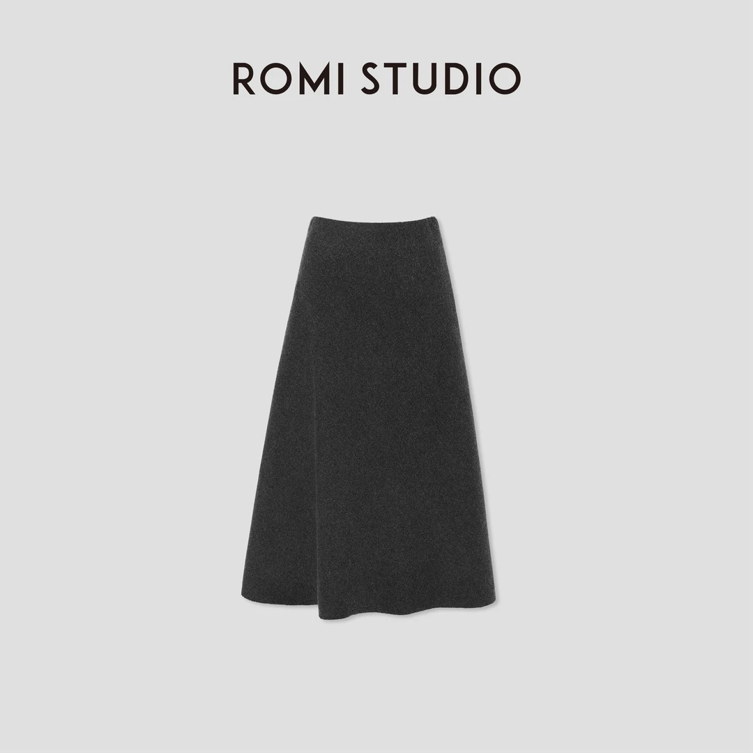 ROMI STUDIO“法式优雅”绵羊毛莱赛尔混纺绒面A字半裙RW24WXG0010