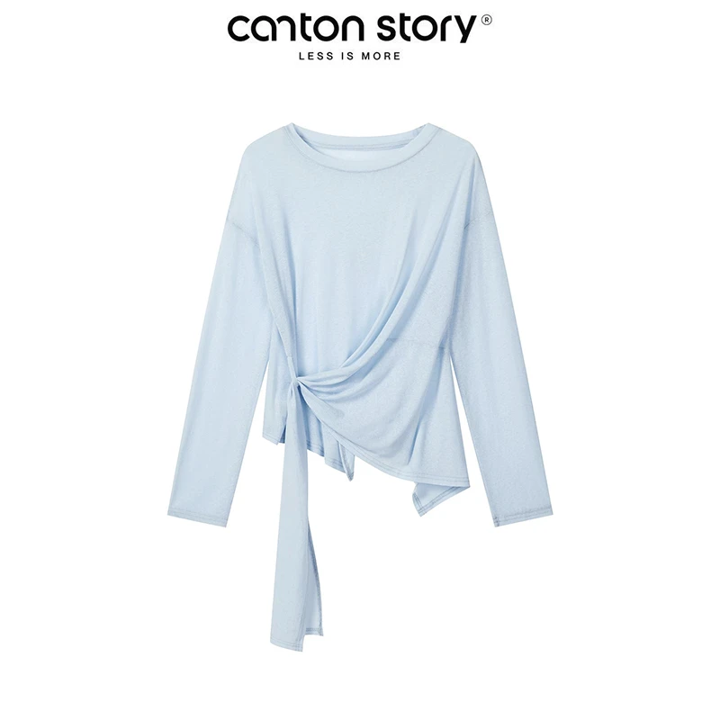 羊城故事 韩系设计感防晒长袖t恤不规则圆领上衣 Y2505xT恤x2868