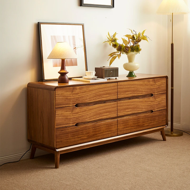 全实木简约六斗柜乌金木斗柜收纳储物客厅卧室两用床尾柜靠墙柜