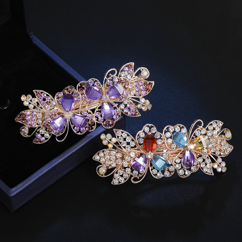 发卡后脑勺高端水晶夹子双12年终促销中蝴蝶结一字夹妈妈发夹顶夹