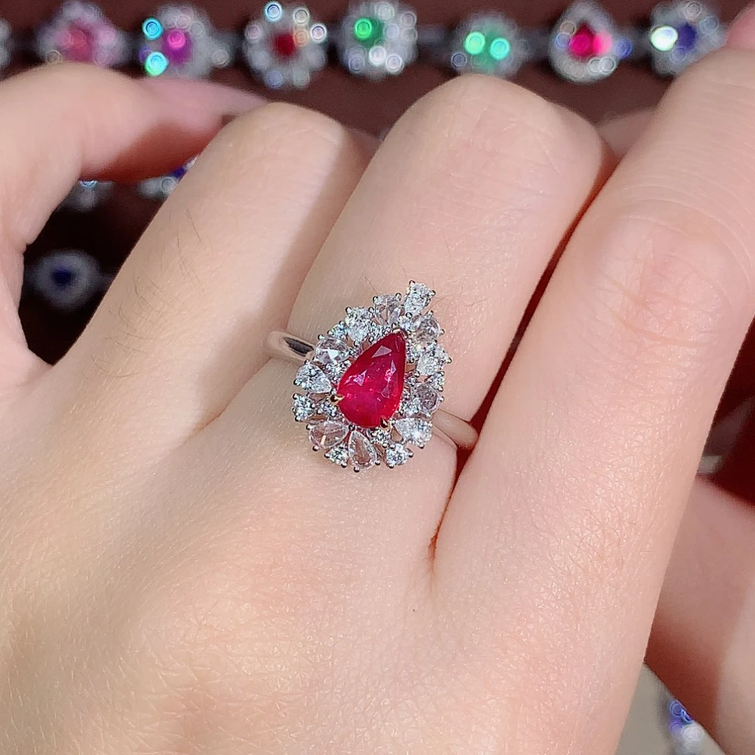 红宝石18K金镶嵌戒指1.01ct/天然宝石/七天无理由