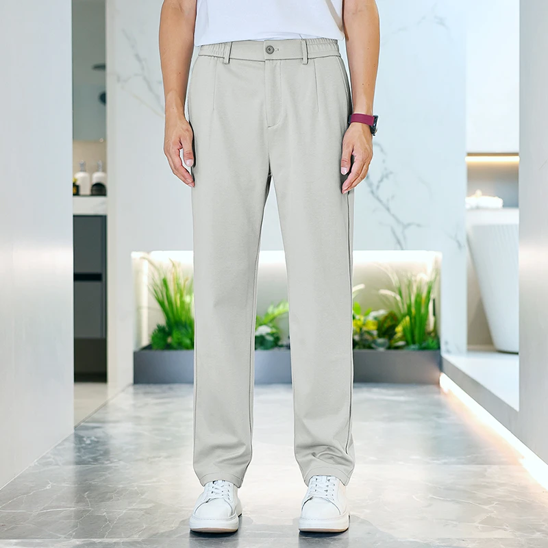 莱赛尔天丝弹力凉爽垂感直筒男裤宽松夏男士夏季裤子薄款