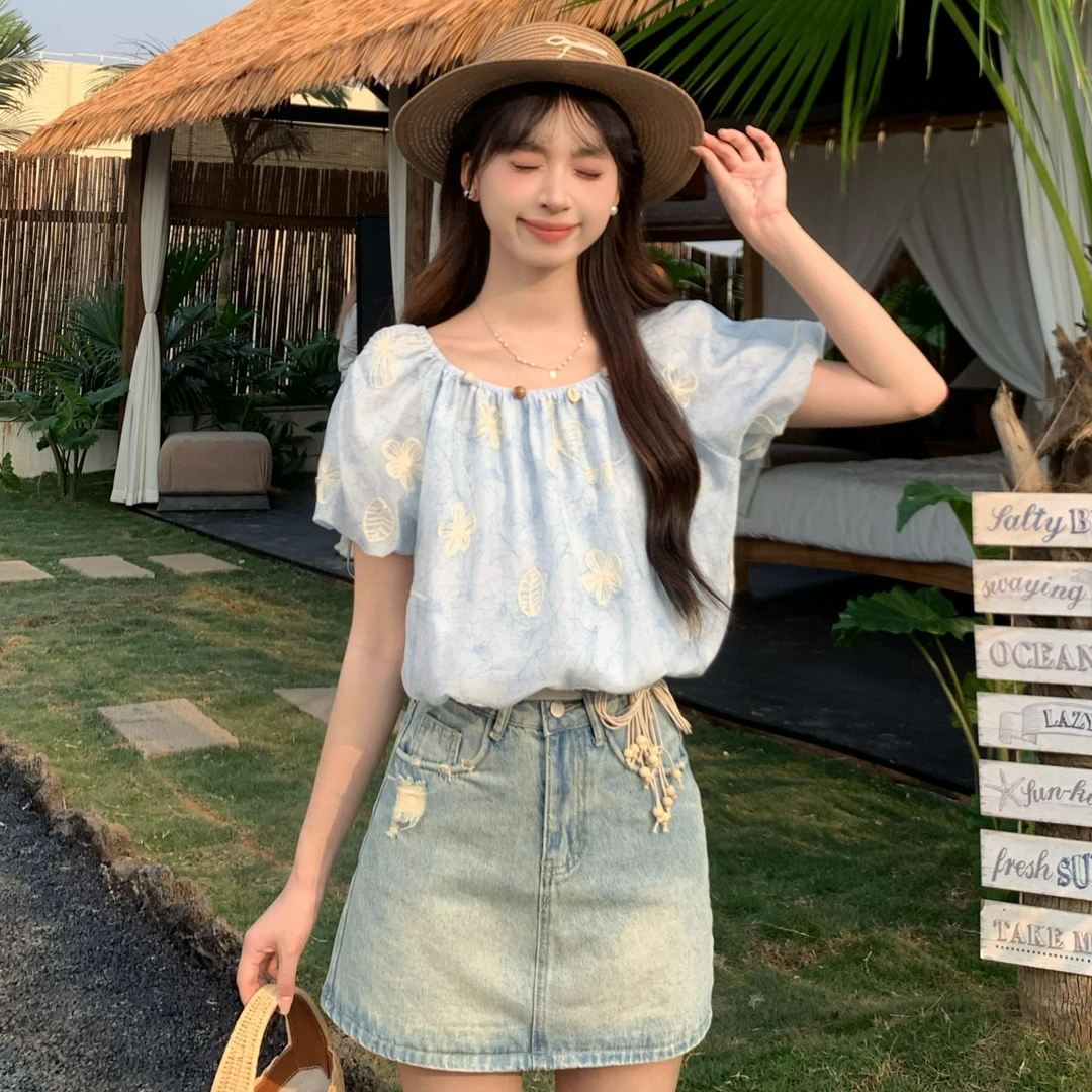 【小铃铛】25946慕兔法式温柔甜美泡泡袖设计感衬衫上衣百搭短袖