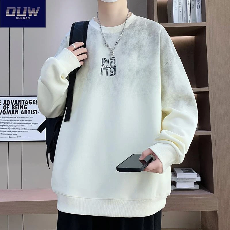 O.U.W2025渐变色无帽卫衣男士圆领初秋青少年潮牌长袖T恤男款上衣