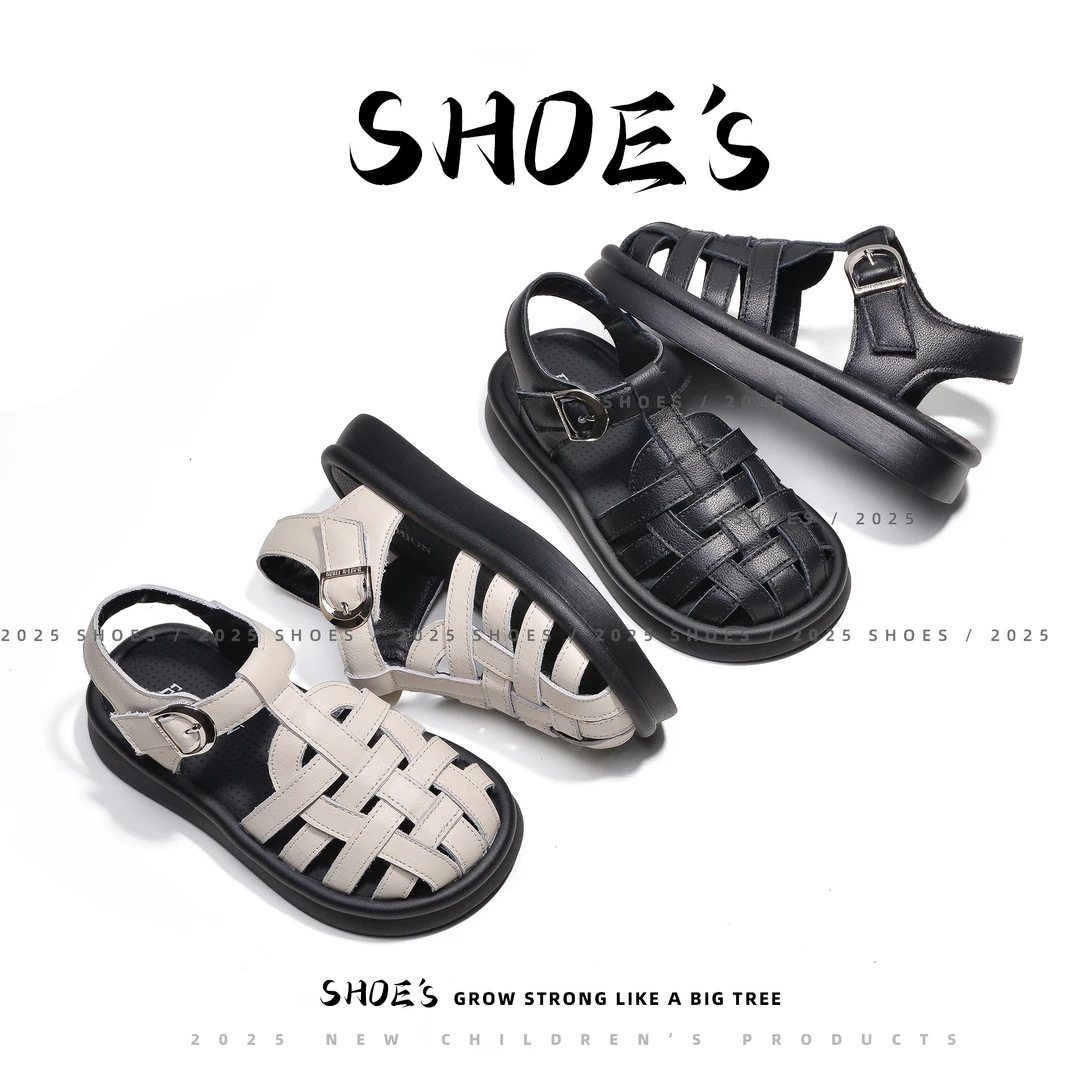 SHOES/2025夏季软底休闲女童头层牛皮夏季凉鞋中大童男童鞋
