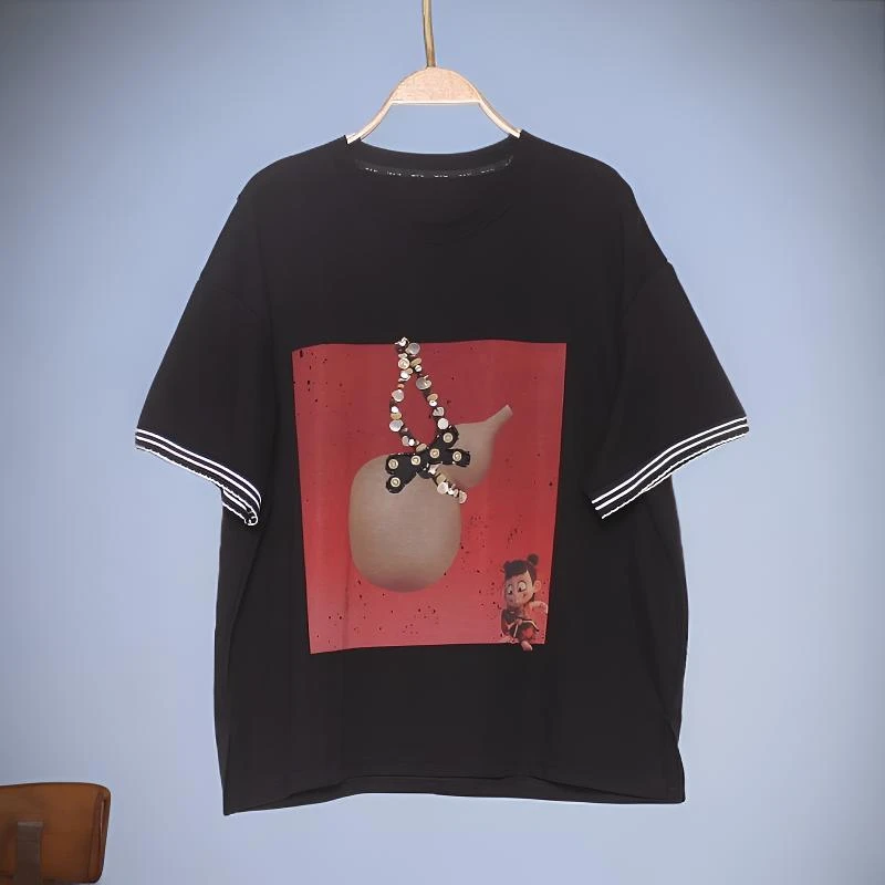 时尚T恤潮流印花宽松显瘦休闲舒适百搭减龄 2025夏季新款爆款上衣