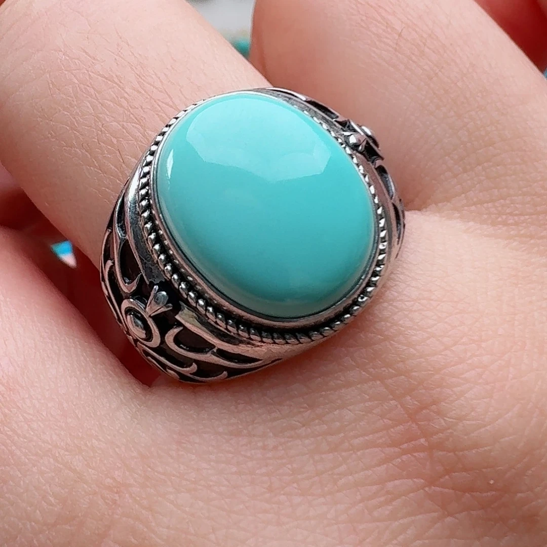 绿松石银S925镶嵌戒指