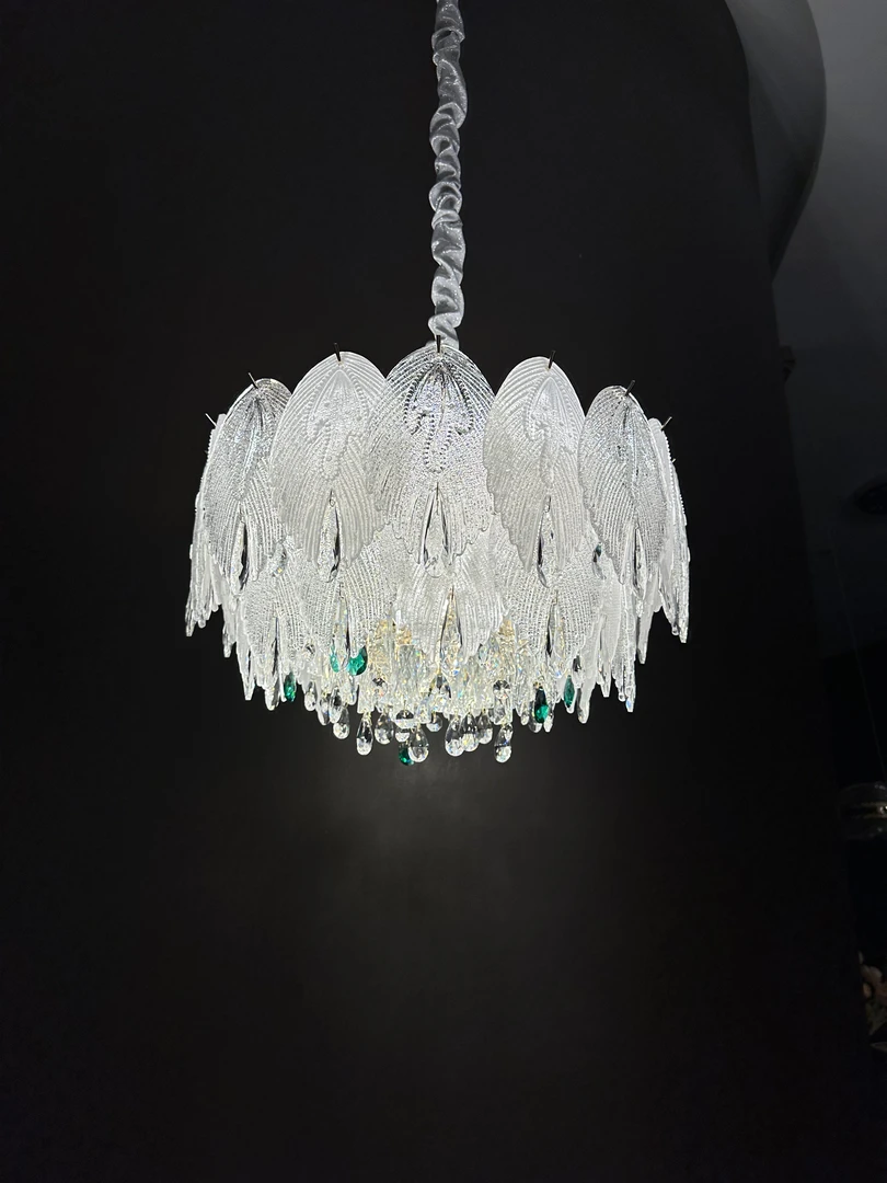 孔雀翎法式复古卧室的大气客厅欧式吊灯轻奢创意祖母绿水晶灯餐厅