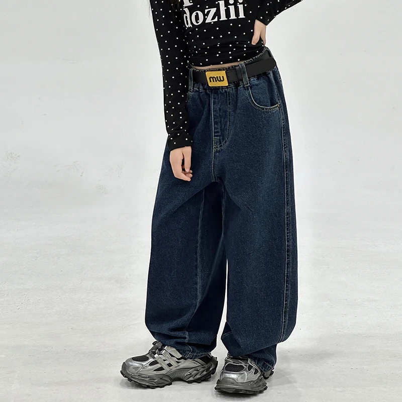 【嘻嘻柚】女童美式复古水洗牛仔弯刀裤2025秋季爱心体恤衫两件套潮