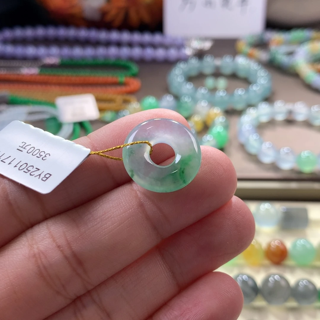 翡翠手链未镶嵌高冰飘翠阳色花甜甜圈17.9x3.65