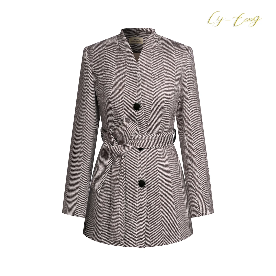 【彤姐家】冬季显瘦时尚轻奢气质休闲通勤人字纹西装W23B041