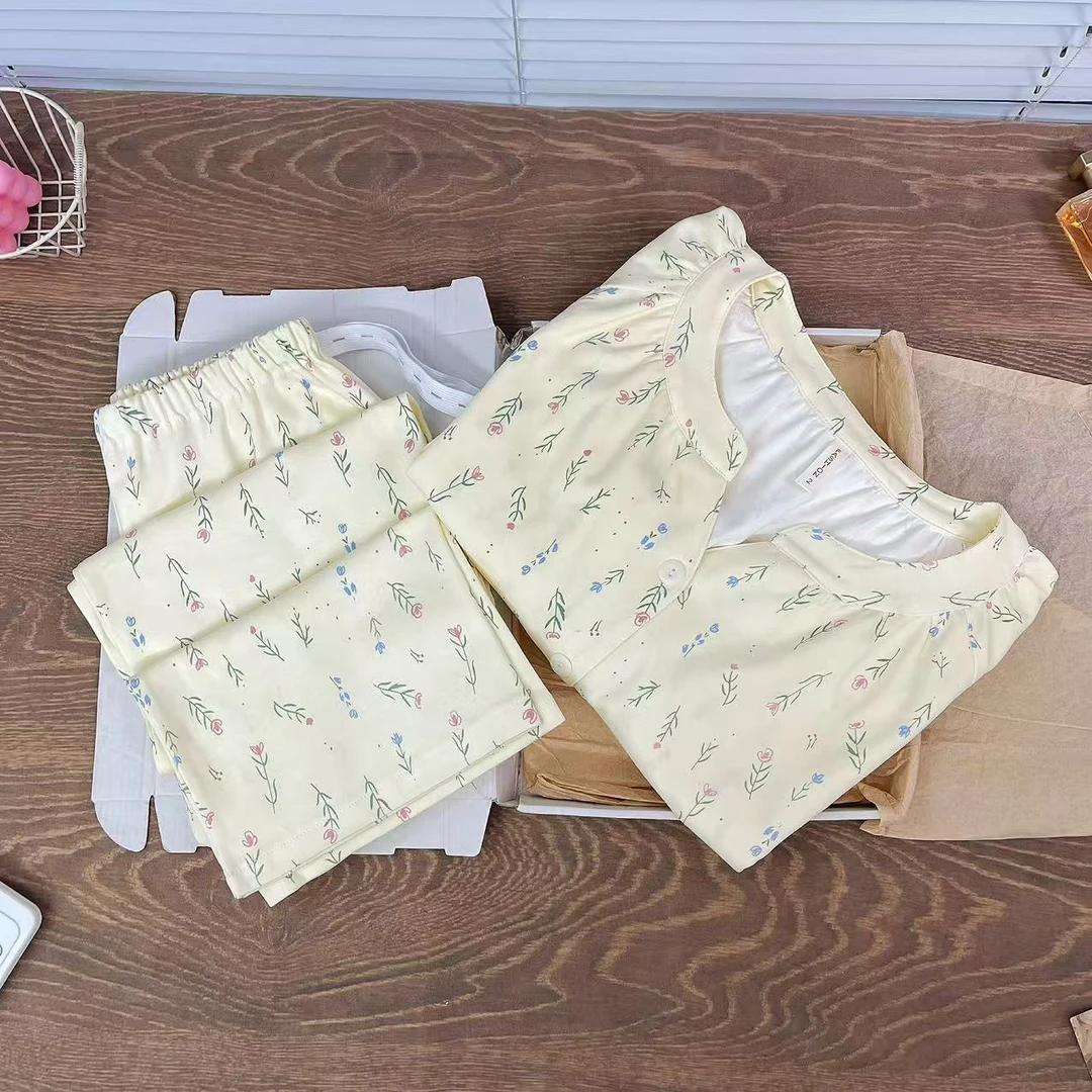 《纯棉带胸垫》孕妇睡衣待产月子服产后哺乳睡衣孕妇喂奶家居服产妇