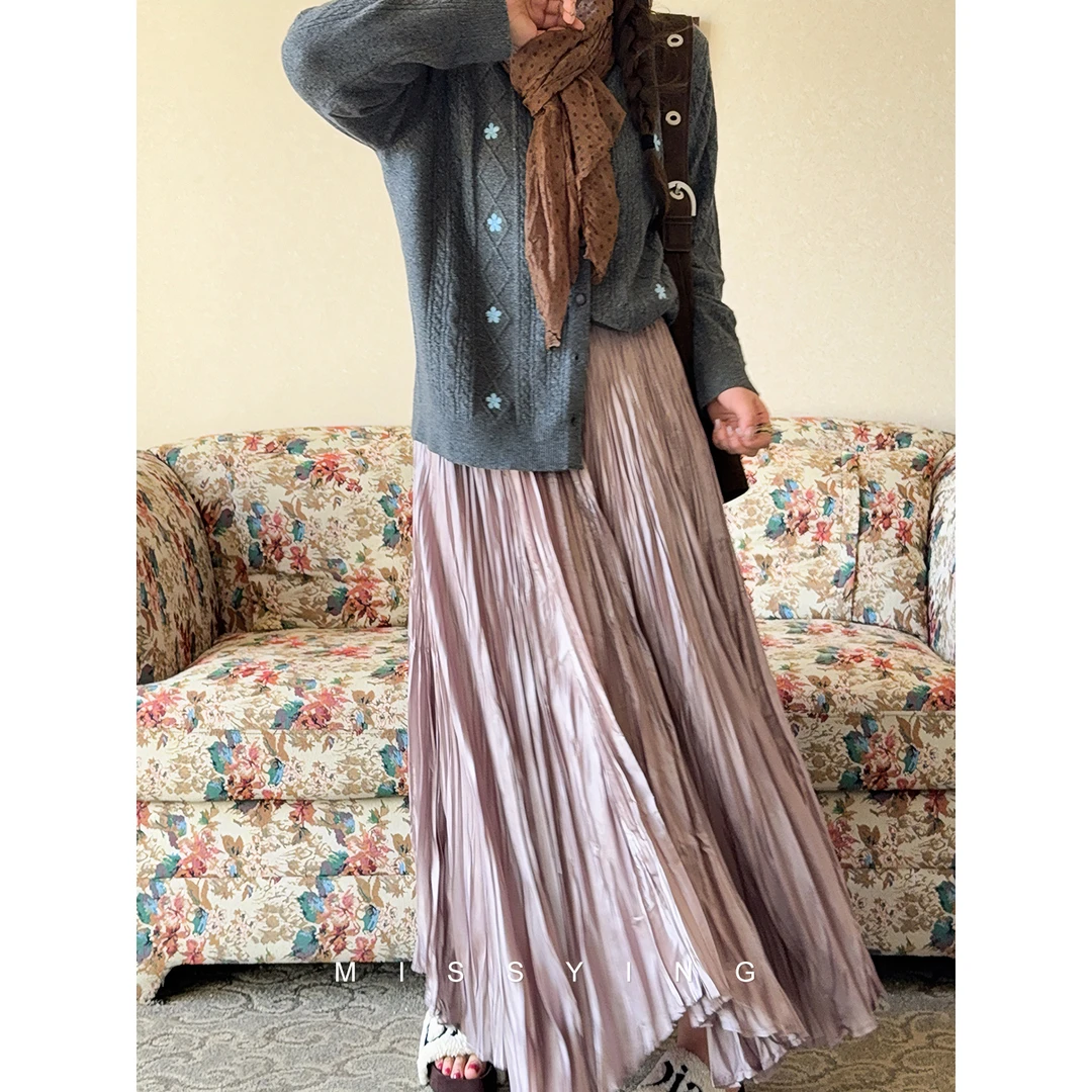 应小姐【琉璃裙】微胖大码秋款休闲百搭显瘦韩版时尚温柔百褶半裙