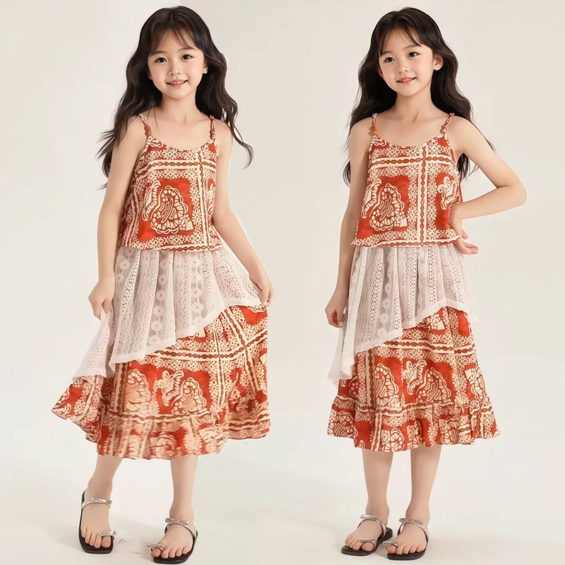 女童连衣裙民族风夏装2025新款儿童洋气韩版度假沙滩裙夏季吊带裙