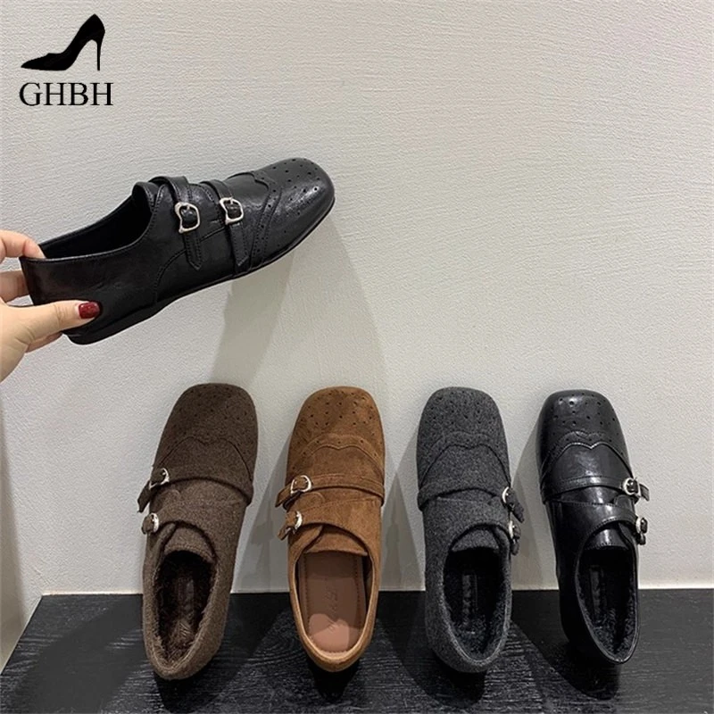 内增高加绒毛呢子复古单鞋厚底乐福鞋女冬新款英伦风小皮鞋