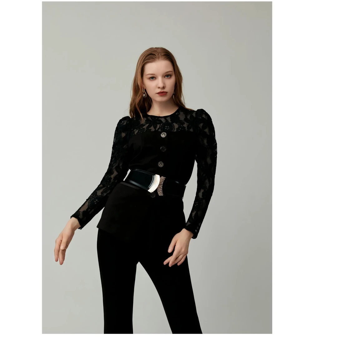 SAFICOO  优雅女人  烫银股线蕾丝  修身塑型 衬衣