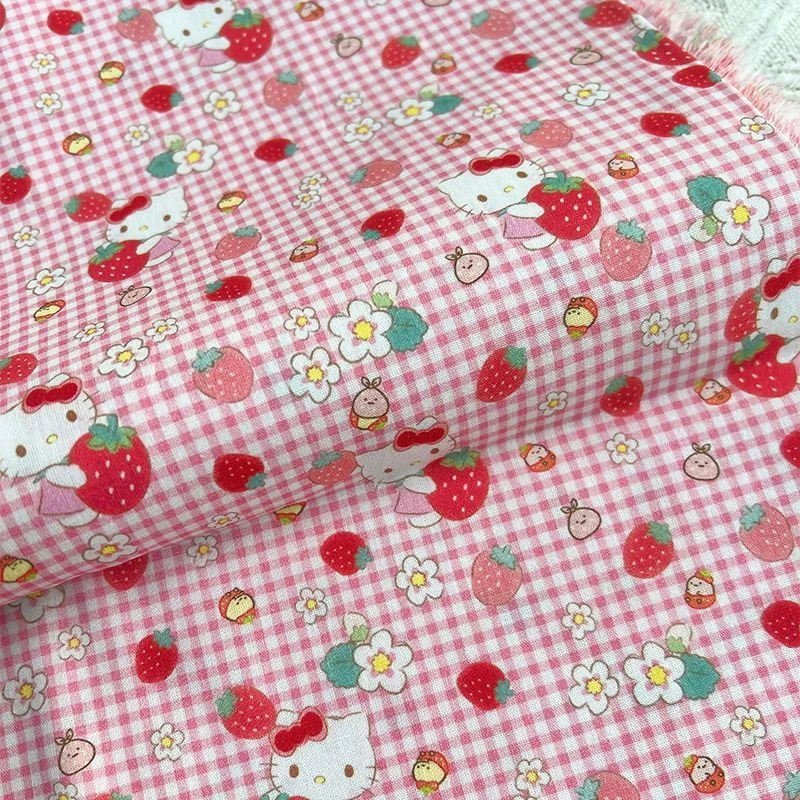 全棉40支高密精纱府绸纯棉红白格ketty猫可做手工衣服连衣裙床品