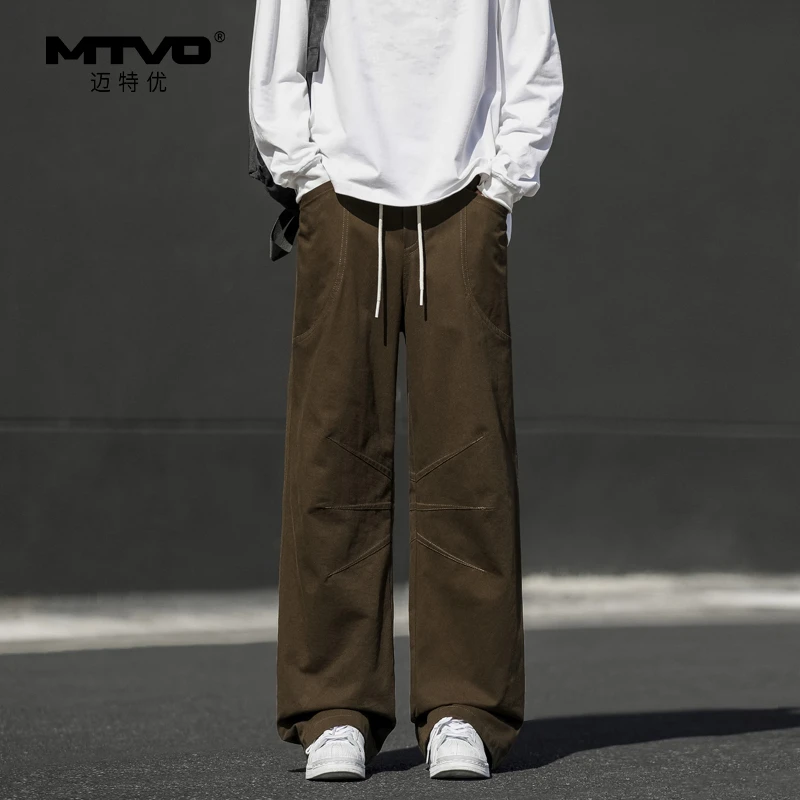 直筒阔腿休闲裤2025年秋季新款男生美式时尚高街宽松百搭休闲长裤