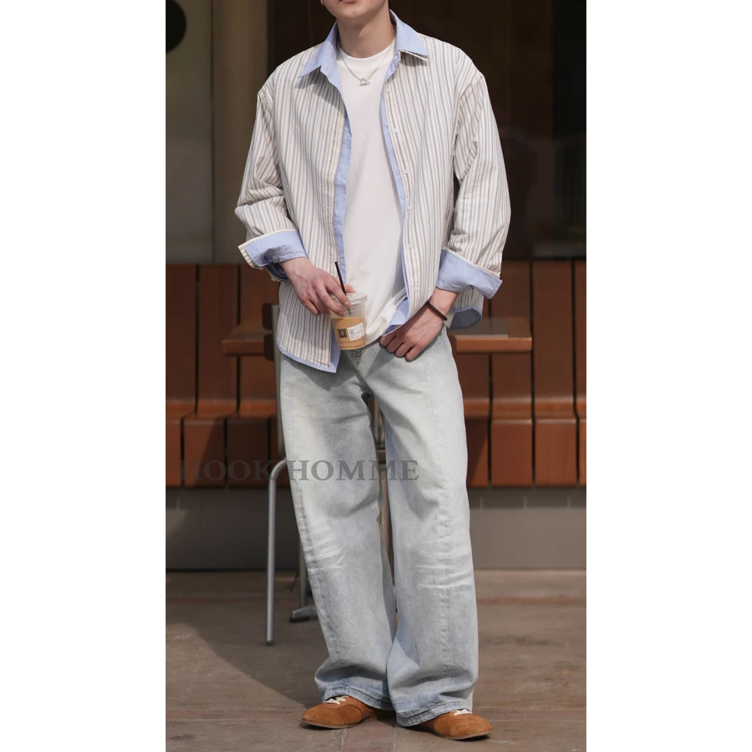 HOOK 25ss/高智风双面穿条纹纯色衬衫休闲春夏宽松复古百搭设计师