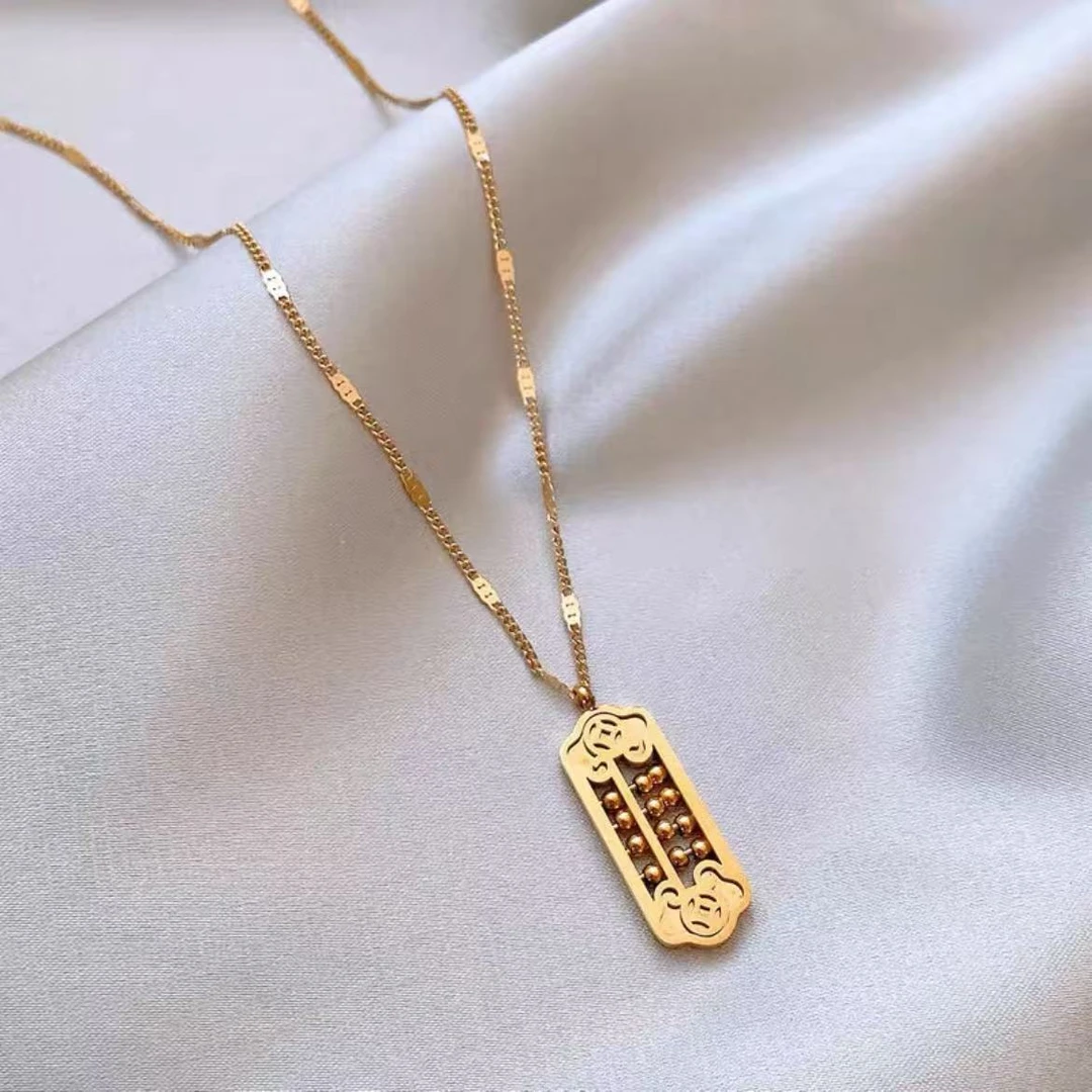 钛钢项链 2799钛钢高定铜币算盘双面立体锁骨项链（链长45）