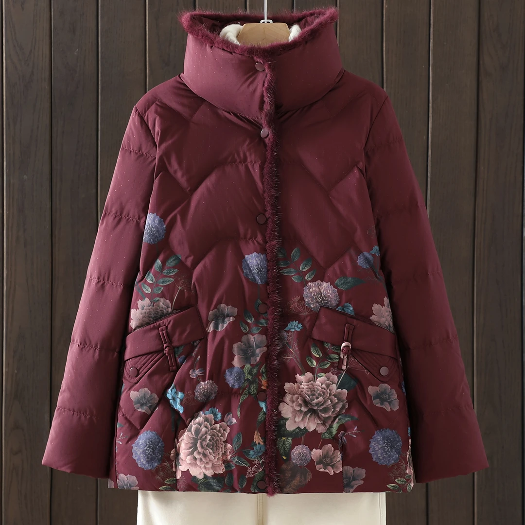 雅鹿冬季女款加厚时尚显瘦保暖羽绒服中老年人宽松大气立领妈妈装