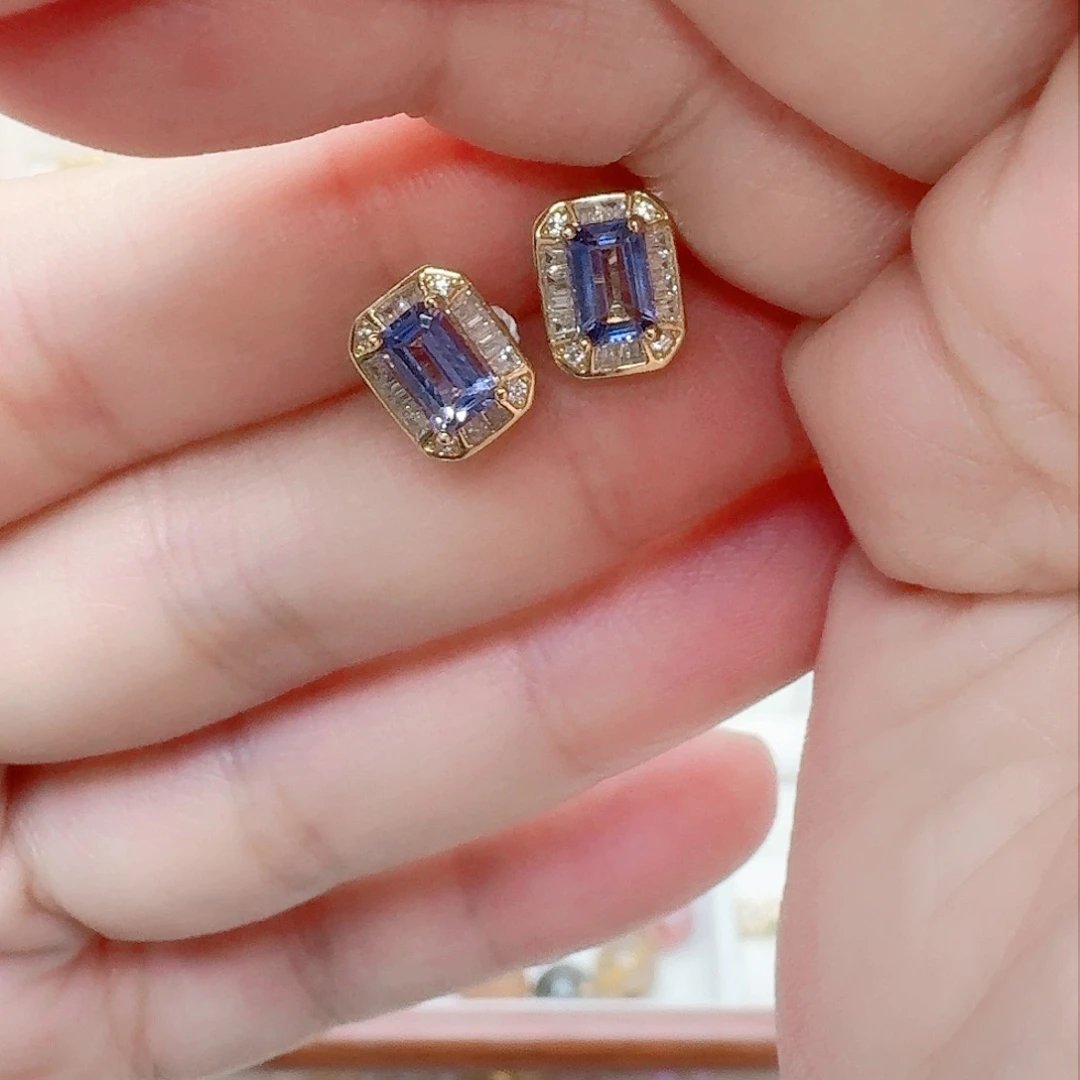 坦桑石耳饰银S925镶嵌