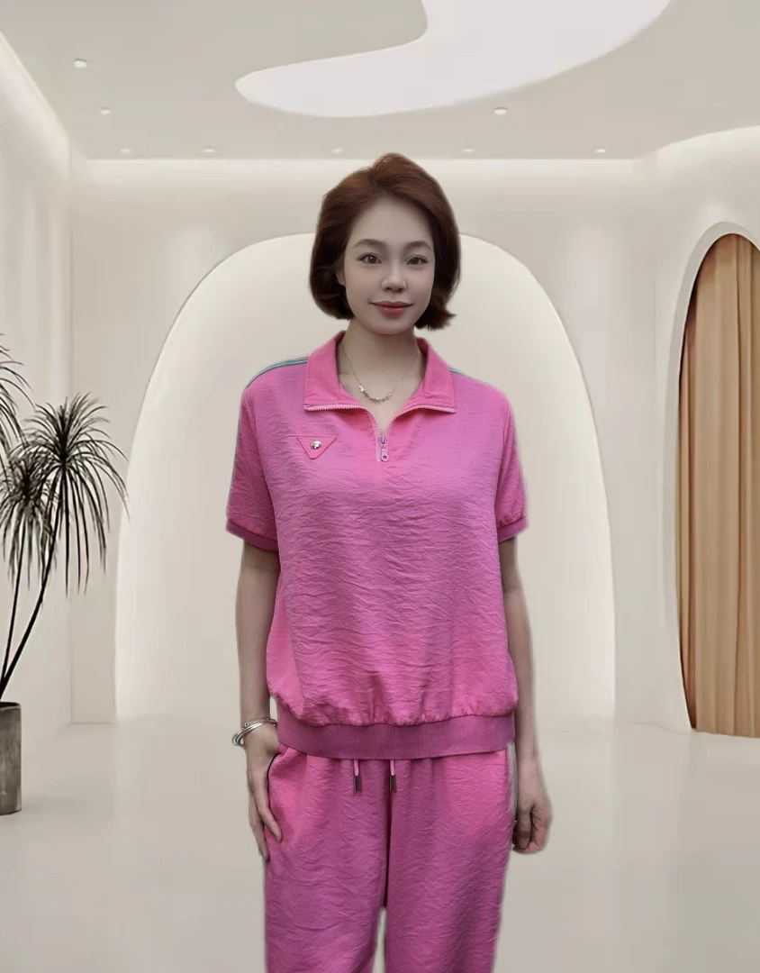 25年夏季新款时尚休闲洋气显瘦大码运动套装减龄宽松气质女士短袖