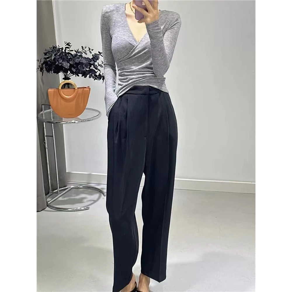 1513 早秋新款西装裤女直筒烟管裤显瘦高腰休闲裤九分哈伦裤