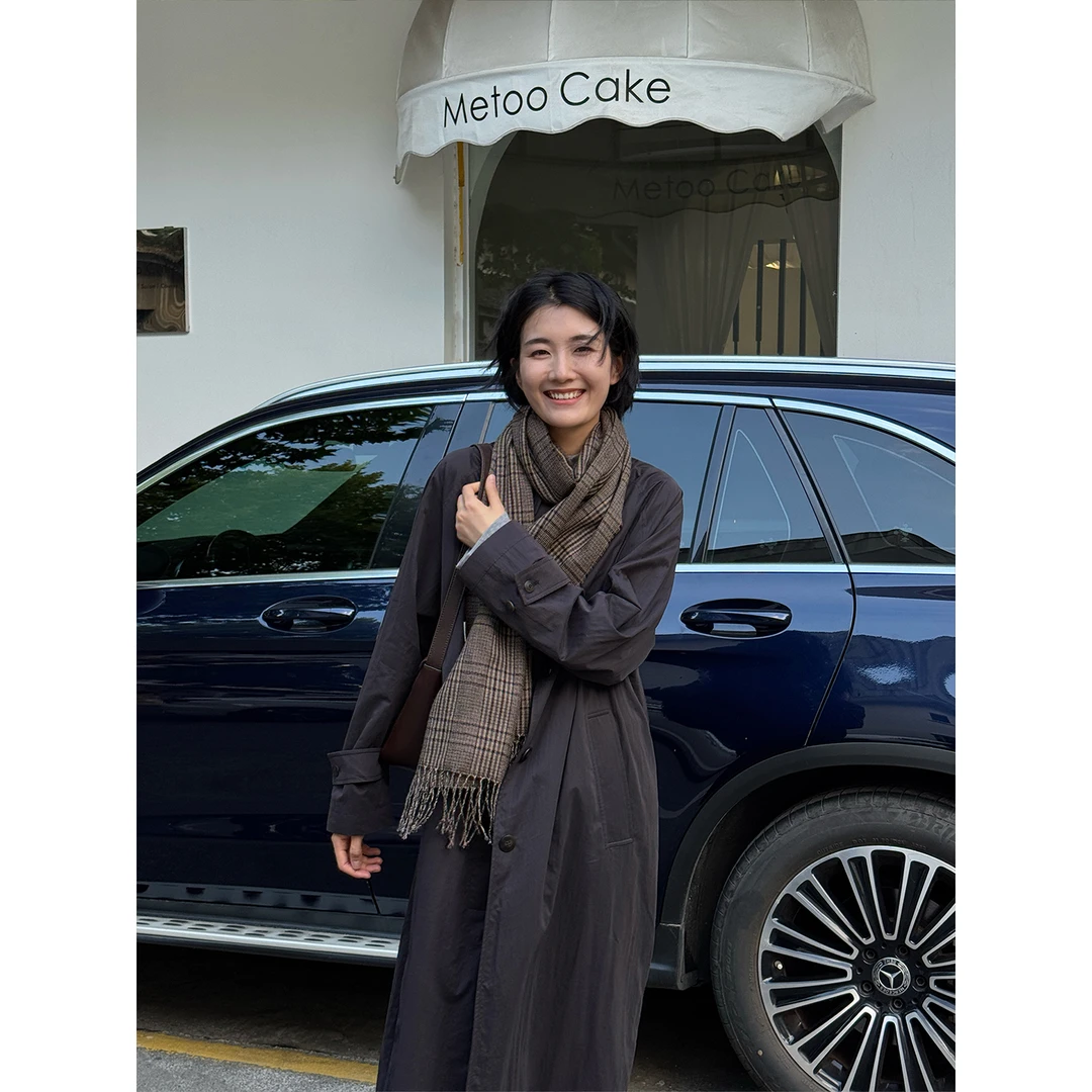 LANGQING 通勤百搭翻领单排扣中长款风衣外套41943#