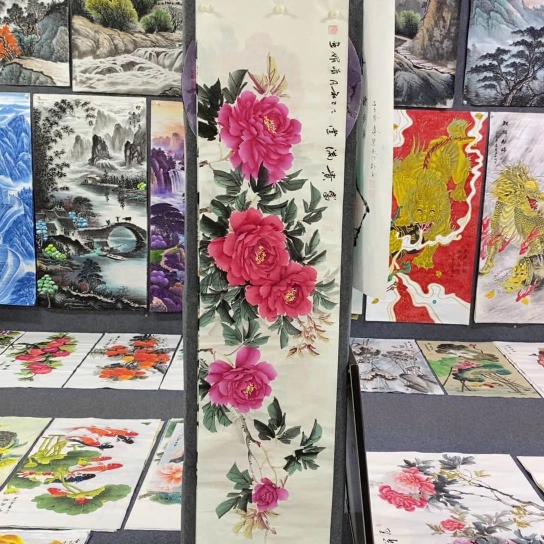 国画尺寸140✖️35四尺对开精品手绘床头画