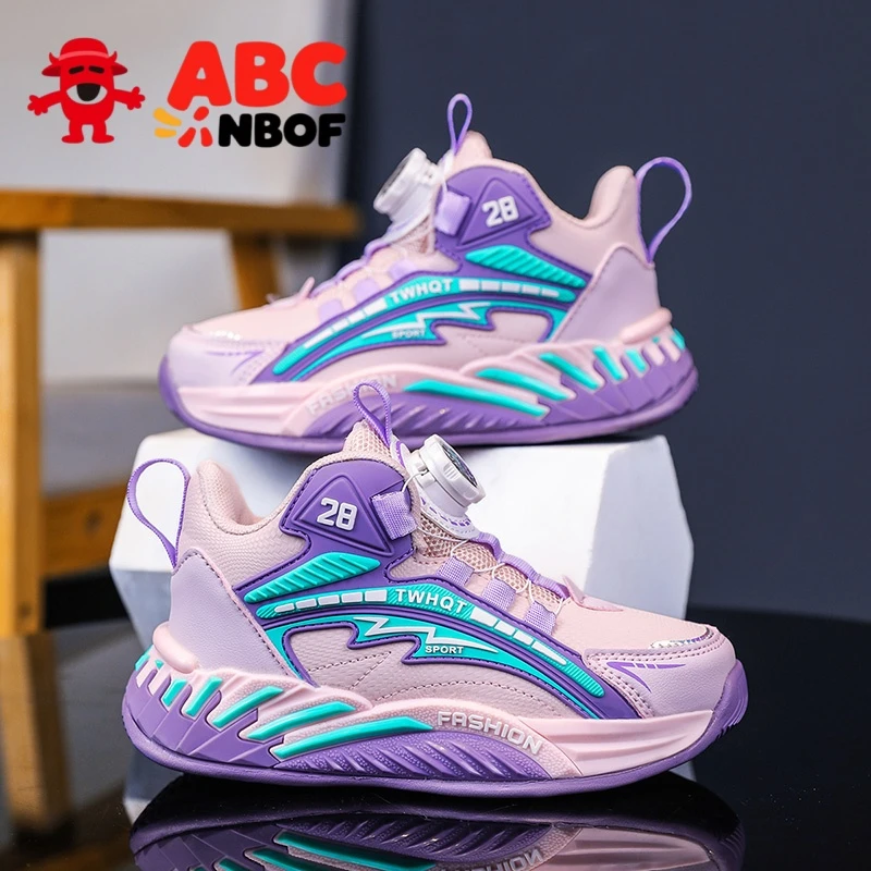 ABC NBOF女童运动鞋旋钮防滑跑步鞋子女孩子皮面防水跑步鞋篮球鞋