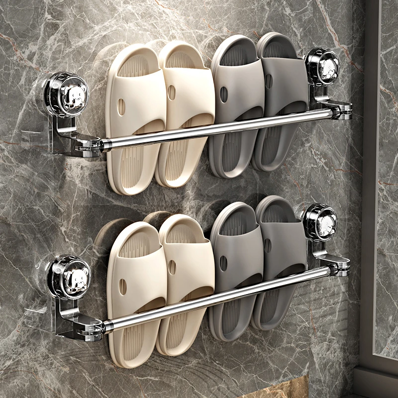 吸盘可伸缩毛巾杆吸盘可旋转转角毛巾架鞋架免打孔浴室收纳