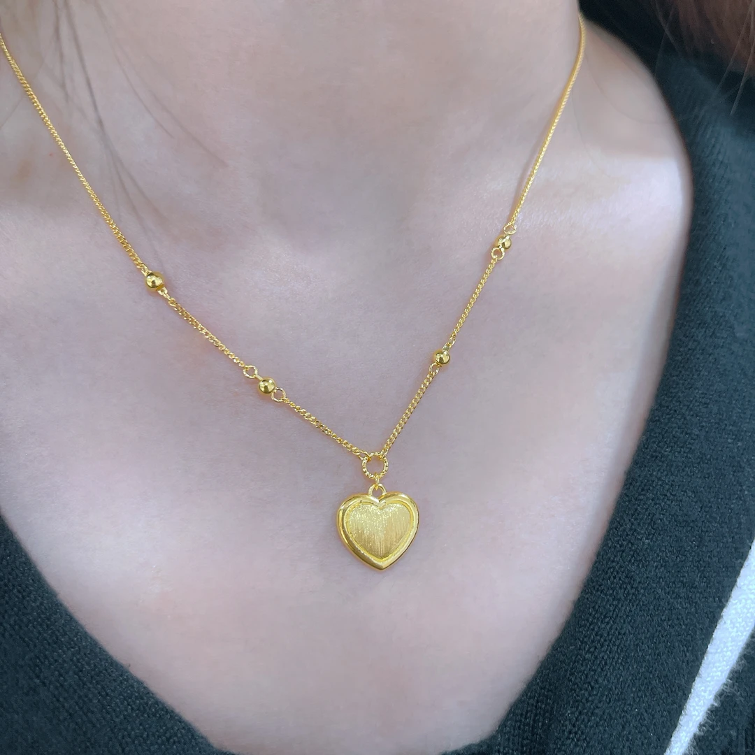 5G工艺足金999简约百搭圆珠拉丝爱心套链