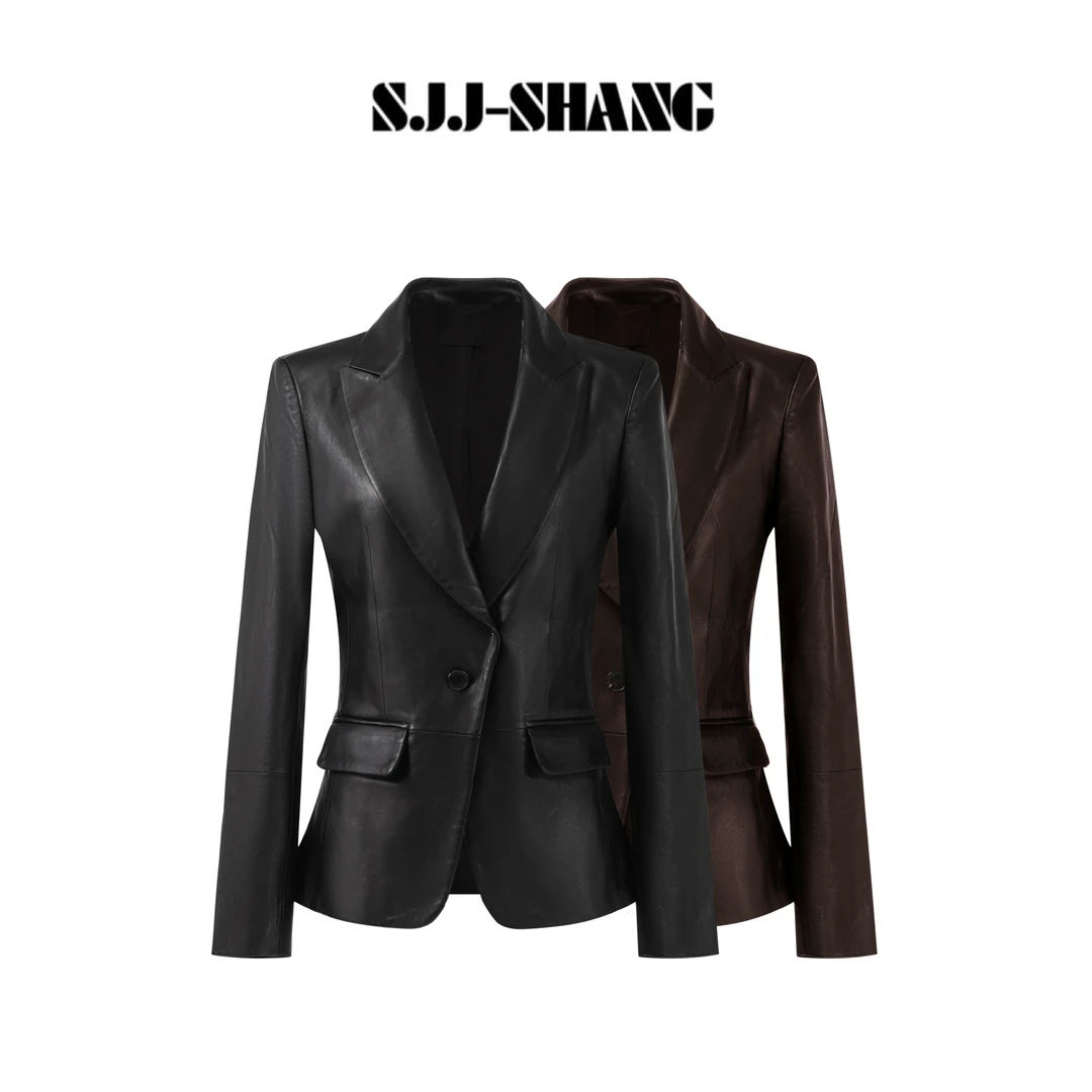 SJJ-SHANG【顶奢】25早秋100%进口绵羊皮精裁西装皮衣外套q135162p