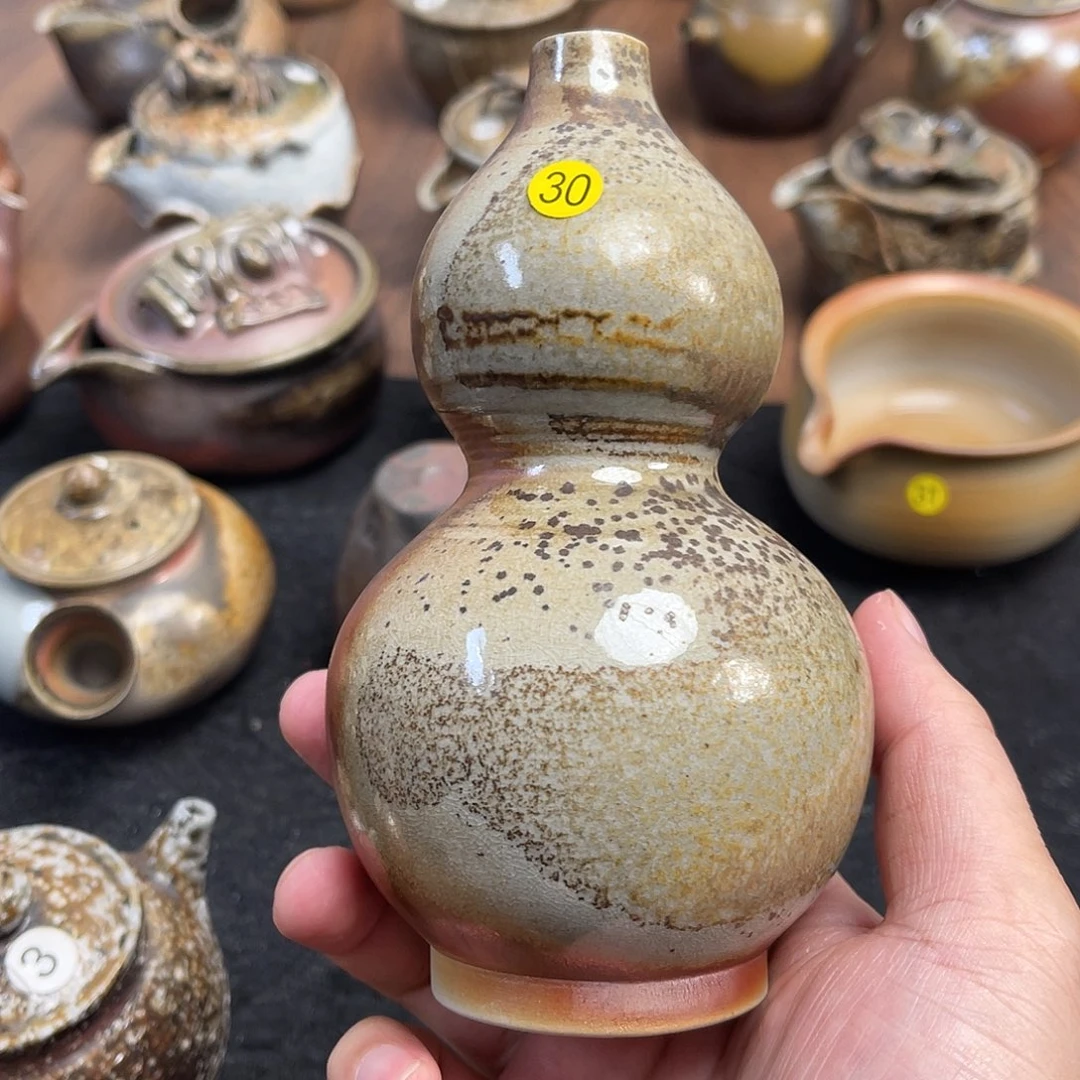 瓷片000030柴烧葫芦花瓶