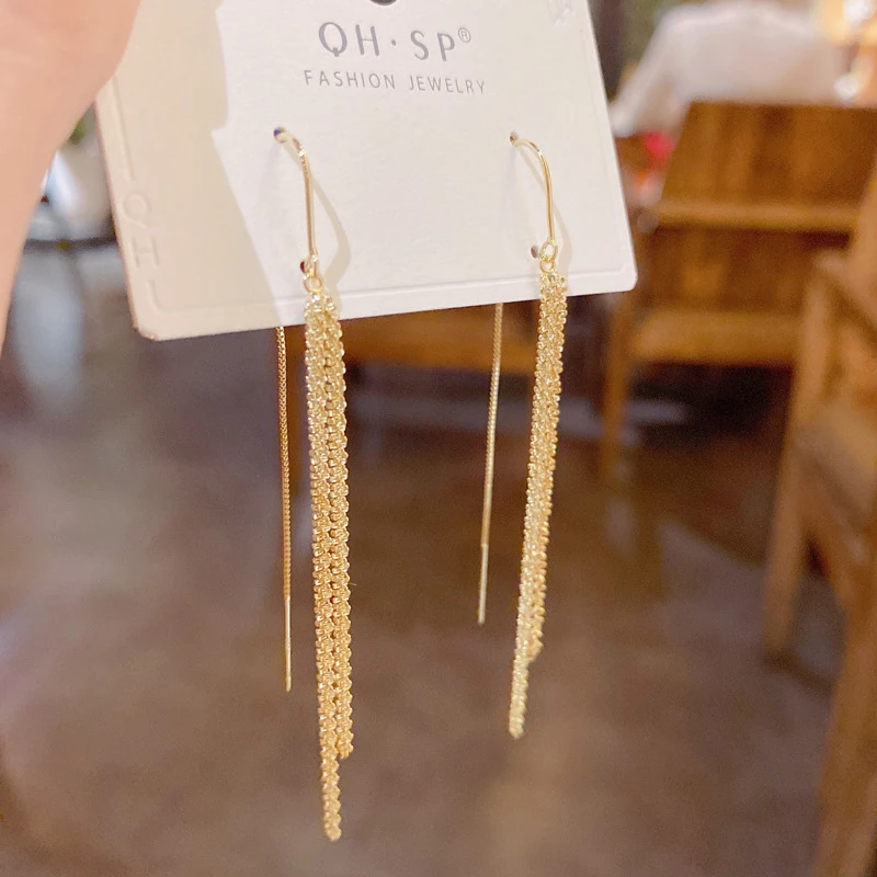 铜合金耳饰 21号轻奢金色简单满天星流苏耳线