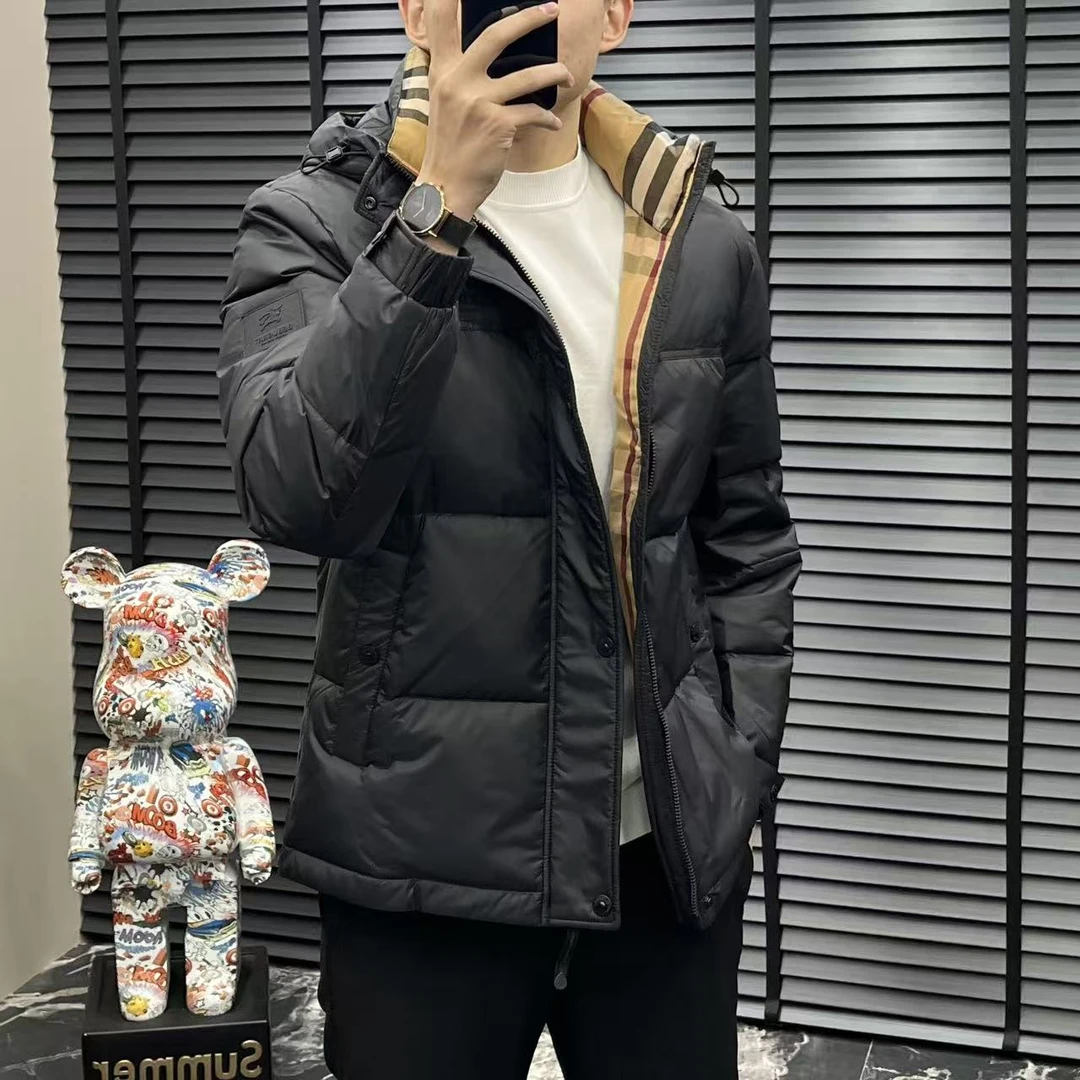 2025秋冬新款男士简约大气百搭保暖帽款白鸭羽绒服